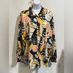 CALIA Palm Leaf Print Button Down Linen Blend Top Women’s Size‎ Large